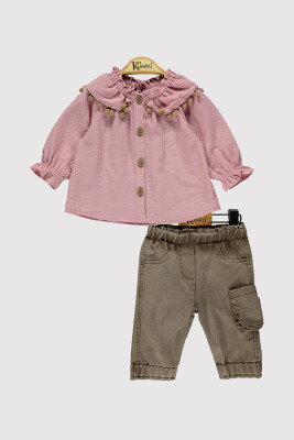 Kız Bebek Ponpon Yakalı Takım 6-18M Kumru Bebe 1075-4256 Gül Kurusu