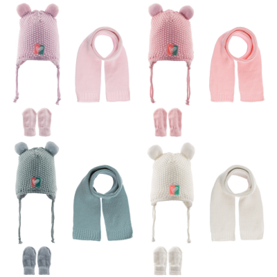 Toptan Bebek 3'lü Şapka Eldiven ve Atkı Takım 0-18M kitti 1085-K23150-02 - kitti