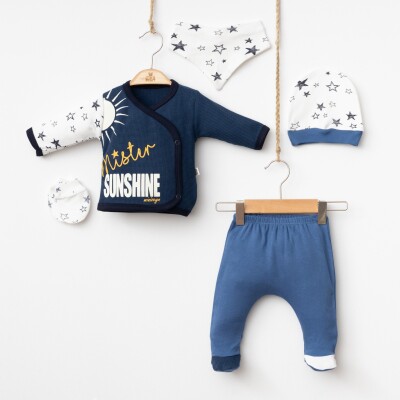 Toptan Bebek 5'li Yenidoğan Takım 0-3M Minizeyn 2014-5550 İndigo