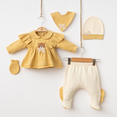 Toptan Bebek 5'li Yenidoğan Takım 0-3M Minizeyn 2014-7056 Bal Köpüğü