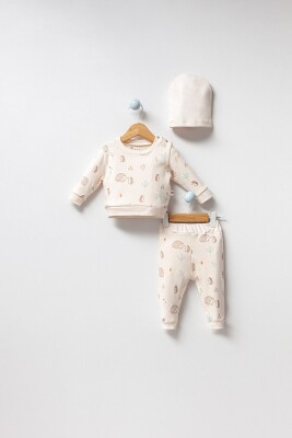 Toptan Bebek Şapkalı Badi ve Pantolon Takımı 3-18M Bubbles 2040-7027 - Bubbles