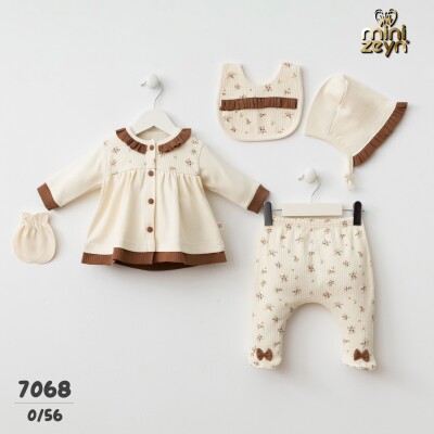 Toptan Bebek Yenidoğan Çiçekli 5'li Takım 0-3M Minizeyn 2014-7068 - Minizeyn