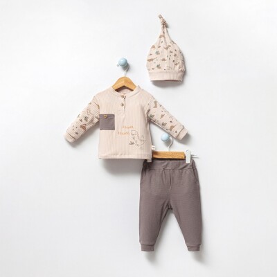 Toptan Erkek Bebek 2'li Şapkalı Badi ve Pantolon Takım 3-18M Bubbles 2040-3003 Antrasit