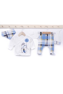 Toptan Erkek Bebek 5'li Yenidoğan Takım 0-3M Minizeyn 2014-7042 Mavi