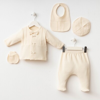 Toptan Erkek Bebek 5'li Yenidoğan Takım 0-3M Minizeyn 2014-7073 Krem
