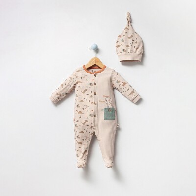 Toptan Erkek Bebek Şapkalı Tulum 0-9M Bubbles 2040-3004 Yeşil