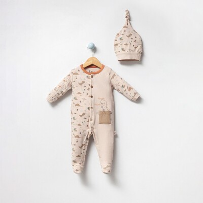 Toptan Erkek Bebek Şapkalı Tulum 0-9M Bubbles 2040-3004 - Bubbles