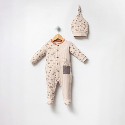 Toptan Erkek Bebek Şapkalı Tulum 0-9M Bubbles 2040-3004 Antrasit