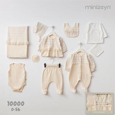 Toptan Kız Bebek 10'lu Yenoğan Set Kutulu 0-3M Minizeyn 2014-10000 Krem