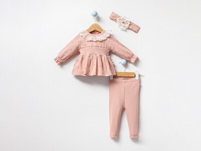 Toptan Kız Bebek 2'li Taçlı Bluz ve Pantolon Takımı 3-18M Bubbles 2040-3044 - Bubbles