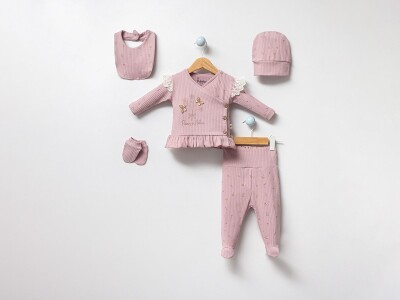 Toptan Kız Bebek 5'li Yenidoğan Takım 0-3M Bubbles 2040-3021 Lila