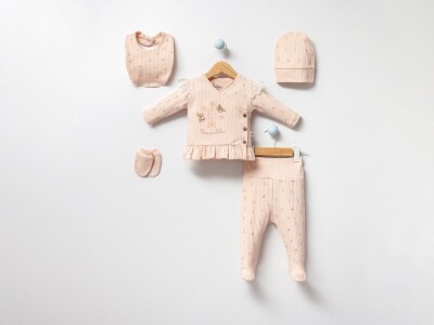 Toptan Kız Bebek 5'li Yenidoğan Takım 0-3M Bubbles 2040-3021 Somon