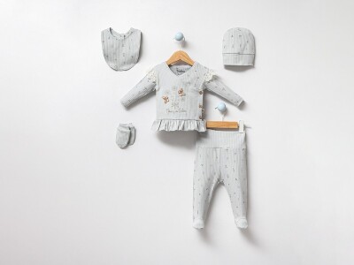 Toptan Kız Bebek 5'li Yenidoğan Takım 0-3M Bubbles 2040-3021 Mint Yeşili