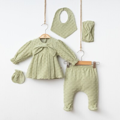 Toptan Kız Bebek 5'li Zıbın Seti 0-3M Minizeyn 2014-7065 Yeşil