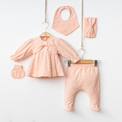 Toptan Kız Bebek 5'li Zıbın Seti 0-3M Minizeyn 2014-7065 Somon