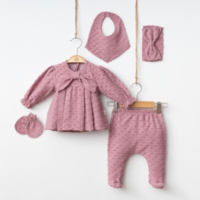 Toptan Kız Bebek 5'li Zıbın Seti 0-3M Minizeyn 2014-7065 - Minizeyn