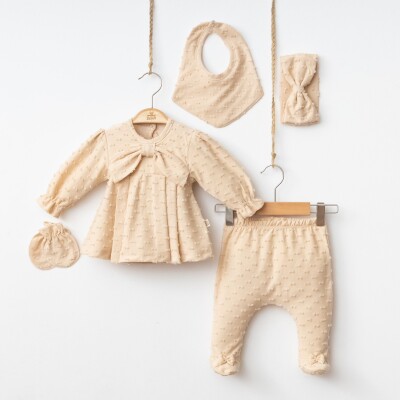 Toptan Kız Bebek 5'li Zıbın Seti 0-3M Minizeyn 2014-7065 vizon