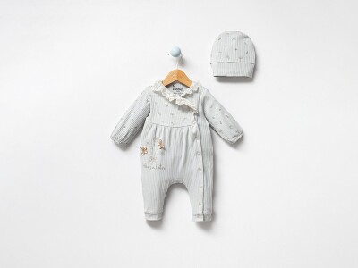Toptan Kız Bebek Şapkalı Tulum 0-9M Bubbles 2040-3020 Mint Yeşili