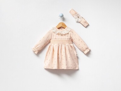 Toptan Kız Bebek Taçlı Elbise 3-12M Bubbles 2040-3017 Somon