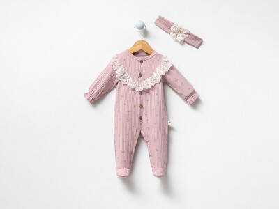 Toptan Kız Bebek Taçlı Tulum 0-9M Bubbles 2040-3019 Lila
