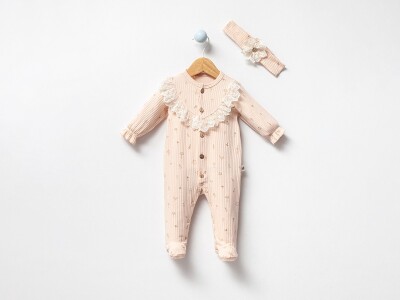 Toptan Kız Bebek Taçlı Tulum 0-9M Bubbles 2040-3019 Somon
