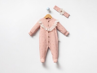 Toptan Kız Bebek Taçlı Tulum 0-9M Bubbles 2040-3019 Gül Kurusu