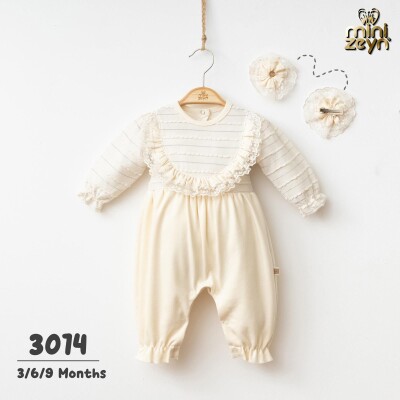 Toptan Kız Bebek Tulum ve Saç Tokası 3-9M Minizeyn 2014-3014 - Minizeyn