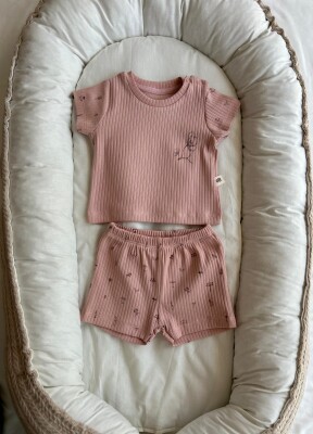 Toptan Kız Bebek Yazlık 2'li %100 Pamuk Takım 3-18M Bubbles 2040-9000 Gül Kurusu