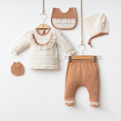 Toptan Kız Bebek Yenidoğan 5'li Zıbın Takım 0-3M Minizeyn 2014-7067 - Minizeyn