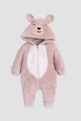 Toptan Unisex Bebek Kapşonlu Welsoft Tulum 3-12M Kidexs 1026-40112 Bej