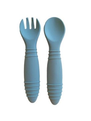 Unisex Baby Silicone Food Set with Fork and Spoon 6-36M Bebek Evi 1045-BEVİ 1261 Gray