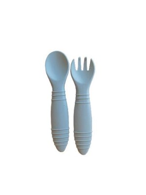 Unisex Baby Silicone Food Set with Fork and Spoon 6-36M Bebek Evi 1045-BEVİ 1261 Light gray