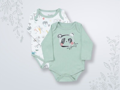 Wholesale 2-Piece Baby Boys Onesies 3-18M Miniworld 1003-16451 Green almond2