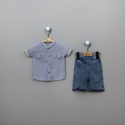 Wholesale 2-Piece Baby Boys Shirt Set with Denim Shorts 12-18M Kumru Bebe 1075-3902 Indigo