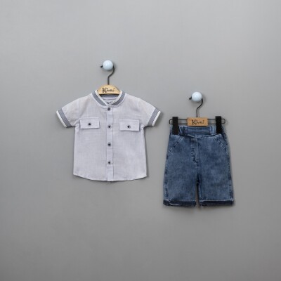 Wholesale 2-Piece Baby Boys Shirt Set with Denim Shorts 12-18M Kumru Bebe 1075-3902 Blue