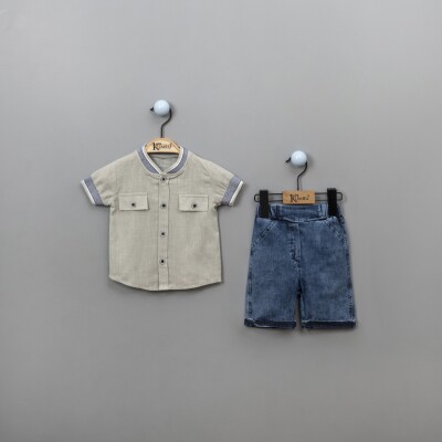 Wholesale 2-Piece Baby Boys Shirt Set with Denim Shorts 12-18M Kumru Bebe 1075-3902 Mint Green 