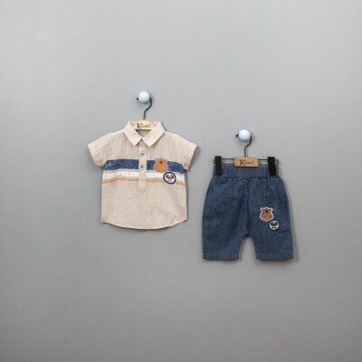 Wholesale 2-Piece Baby Boys Shirt Set with Pants 6-18M Kumru Bebe 1075-3840 Beige
