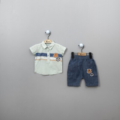 Wholesale 2-Piece Baby Boys Shirt Set with Pants 6-18M Kumru Bebe 1075-3840 Mint Green 