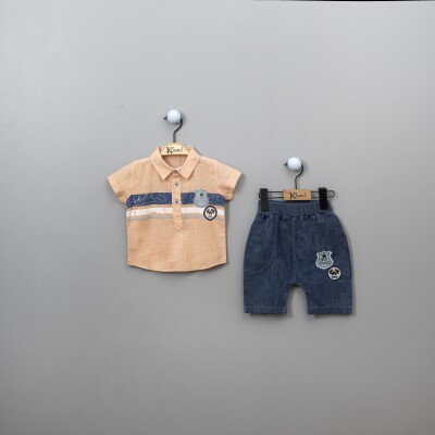Wholesale 2-Piece Baby Boys Shirt Set with Pants 6-18M Kumru Bebe 1075-3840 Salmon Color 