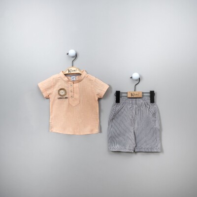 Wholesale 2-Piece Baby Boys Shirt Set with Shorts 6-18M Kumru Bebe 1075-3825 Salmon Color 