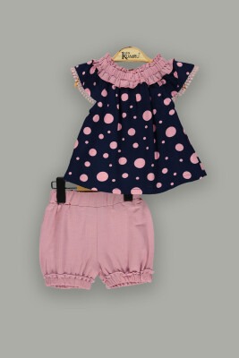 Wholesale 2-Piece Baby Girls Blouse Set with Shorts 6-18M Kumru Bebe 1075-3811 Navy 