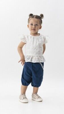 Wholesale 2-Piece Baby Girls Blouse Set With Shorts 6-18M Wecan 1022-23219 Navy 