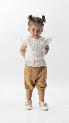 Wholesale 2-Piece Baby Girls Blouse Set With Shorts 6-18M Wecan 1022-23219 Tan