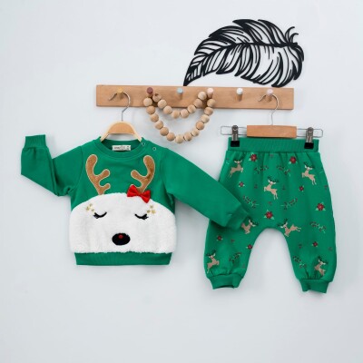 Wholesale 2-Piece Baby Girls Newyears Set with Sweat and Sweatpants 9-24M Eray Kids 1044-6237 Green Almond