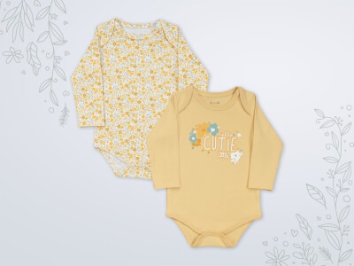 Wholesale 2-Piece Baby Girls Onesies Set 3-18M Miniworld 1003-18125 Mustard