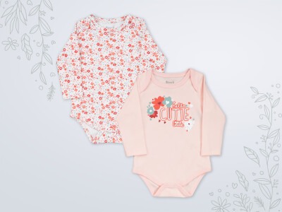 Wholesale 2-Piece Baby Girls Onesies Set 3-18M Miniworld 1003-18125 Soft Salmon