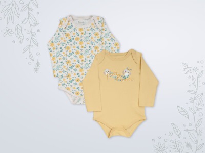 Wholesale 2-Piece Baby Girls Onesies Set 3-18M Miniworld 1003-18133 Mustard