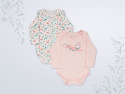 Wholesale 2-Piece Baby Girls Onesies Set 3-18M Miniworld 1003-18133 Soft Salmon