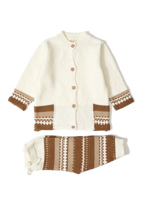 Wholesale 2-Piece Baby Girls Organic Cotton Knitwear Sweater Set with Pants 3-12M Patique 1061-2103 Ecru
