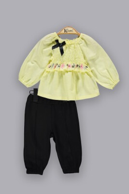Wholesale 2-Piece Baby Girls Set with Shirt and Pants 6-18M Kumru Bebe 1075-3802 Yellow